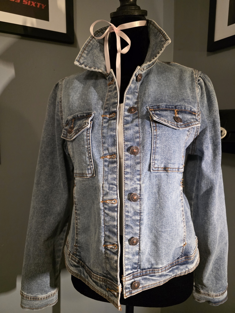 Curve Appeal Puff Sleeve Light Wash Denim Jacket Size S